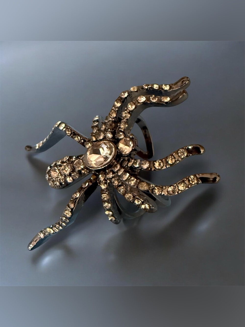 Zara Black Spider Cocktail Ring Clear Oval Crystal Stone Adjustable